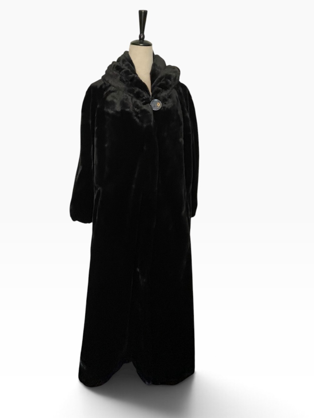 The Pyramid Collection Black Faux Fur Long Hooded Coat Jacket Women's Medium M